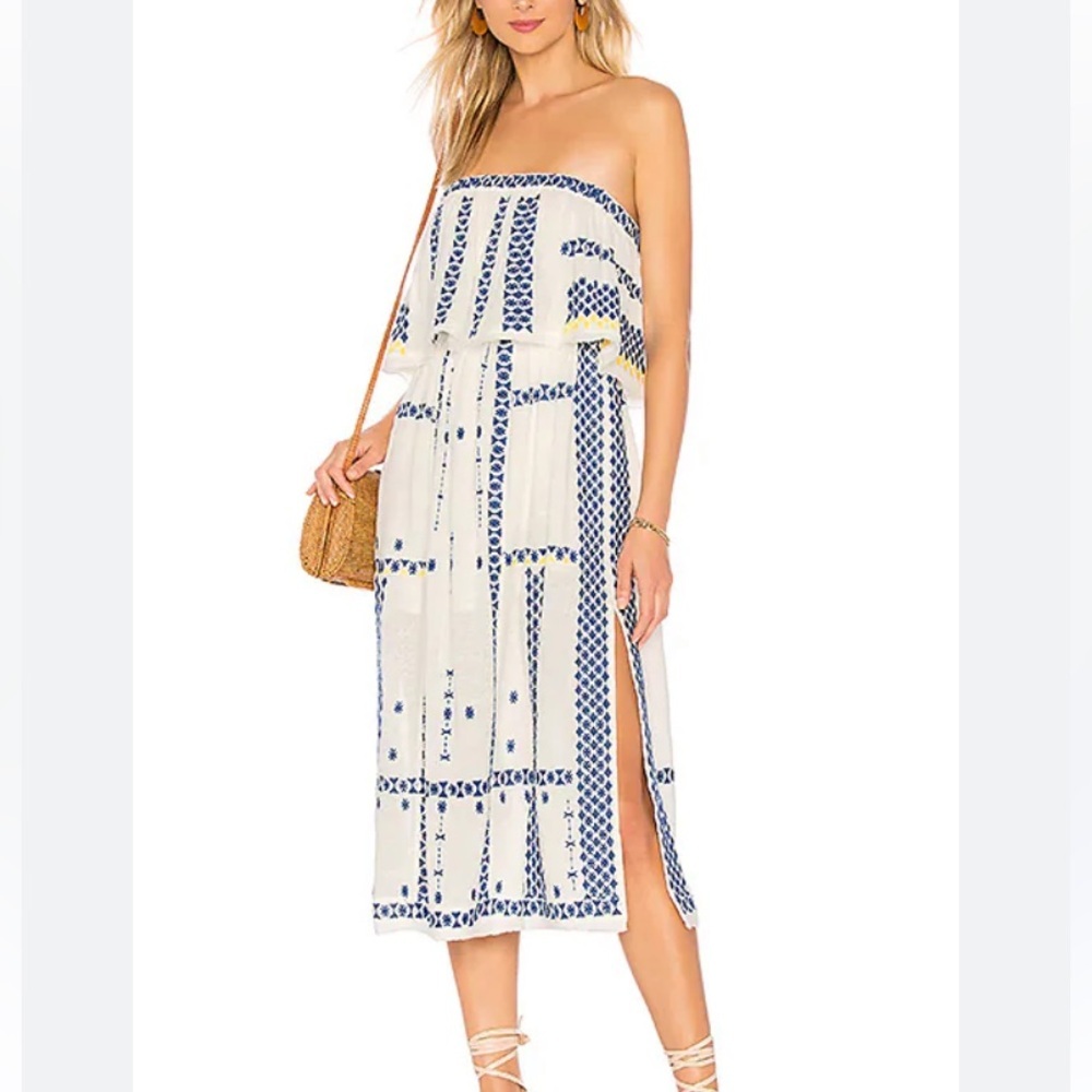 Free People Strapless Midi Dress in White and Navy